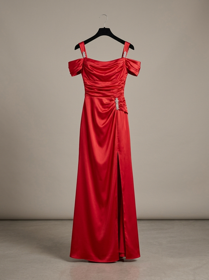 Μάξι ελάστικο φόρεμα off-shoulder με ασημί λεπτομέρειες