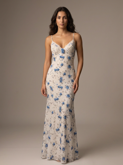 Maxi Φόρεμα Floral Δαντέλα σε Μπλε