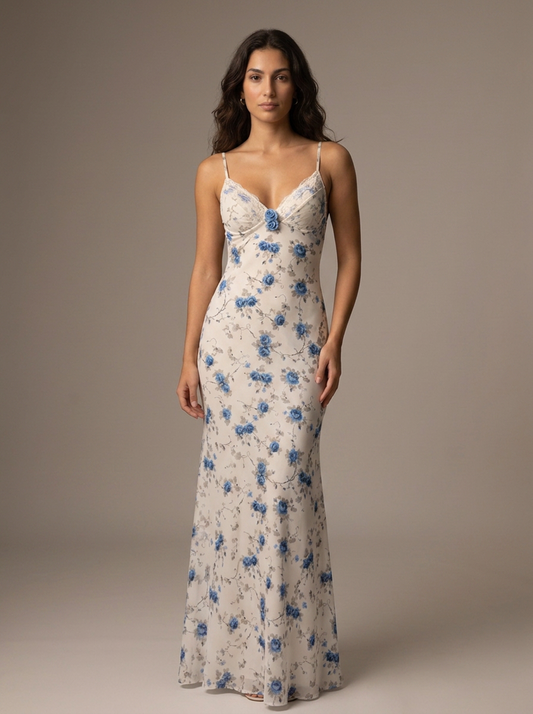 Maxi Φόρεμα Floral Δαντέλα σε Μπλε