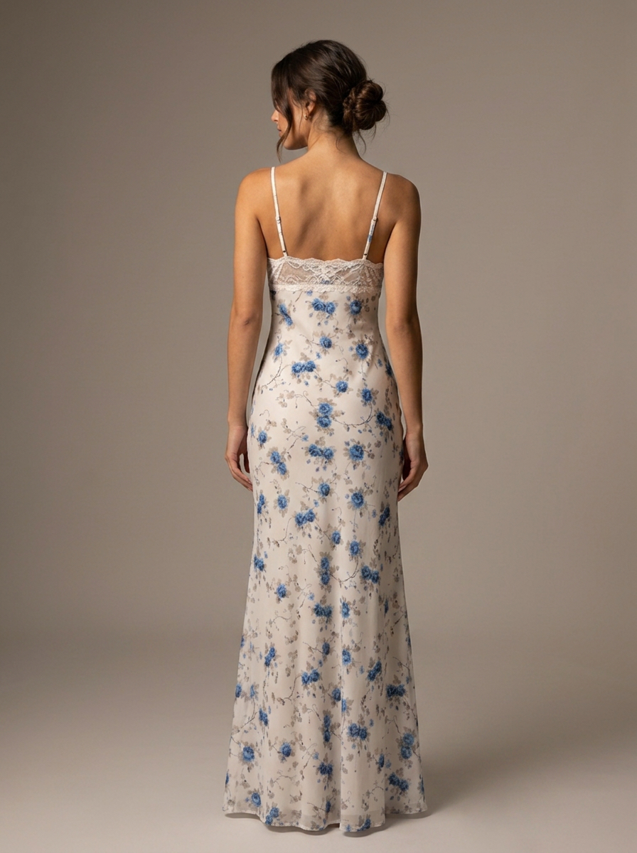 Maxi Φόρεμα Floral Δαντέλα σε Μπλε
