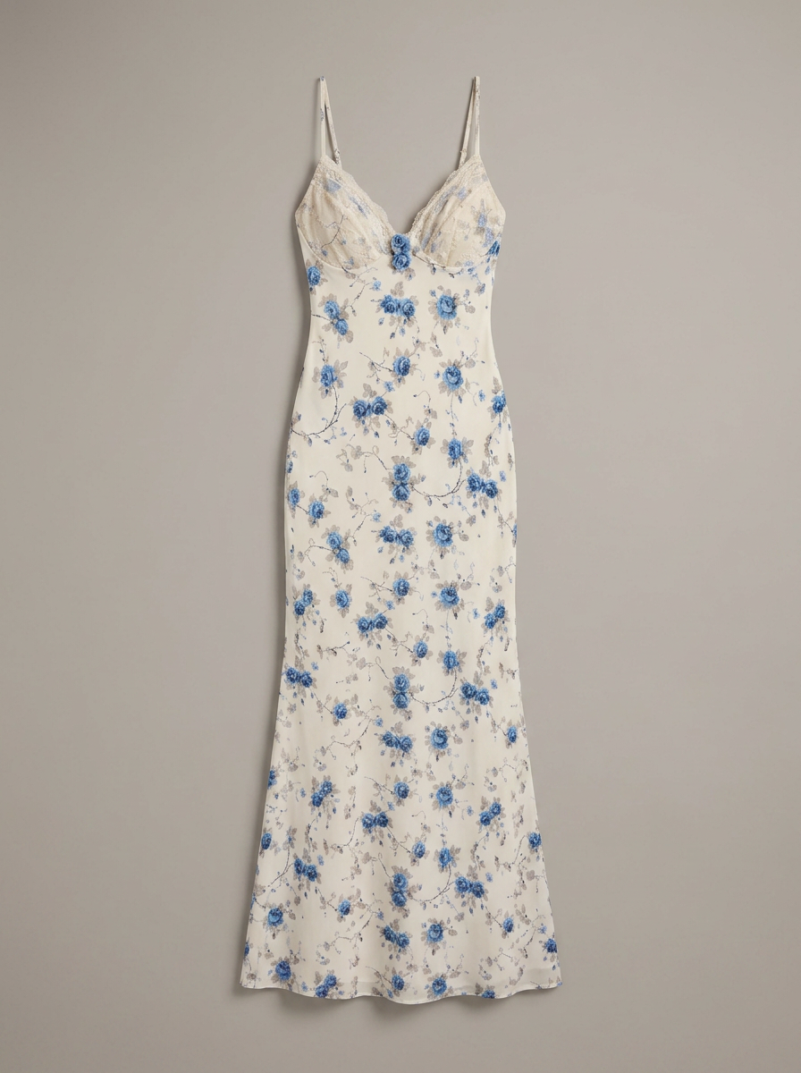 Maxi Φόρεμα Floral Δαντέλα σε Μπλε