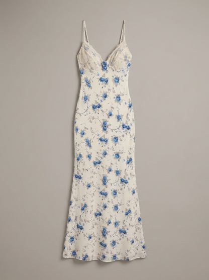 Maxi Φόρεμα Floral Δαντέλα σε Μπλε