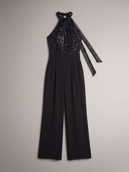 Ολόσωμη Φόρμα Με Παγιέτα και Δέσιμο στο Λαιμό